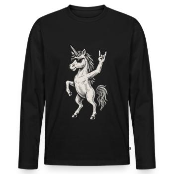 Unicorn Rock Music Funny Heavy Metal Retro Vibes - Men's Premium Organic Long Sleeve Shirt - black - Front - Nico (187cm)