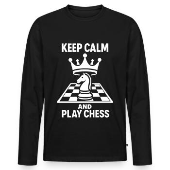 Keep Calm And Play Chess Funny Chess Lovers - Men's Premium Organic Long Sleeve Shirt - black - Front - Nico (187cm)