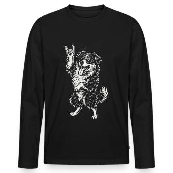 Rockmusik Lustig Heavy Metal Retro Hund Vibes - Männer Premium Bio Langarmshirt - Schwarz - Vorne - Nico (187cm)