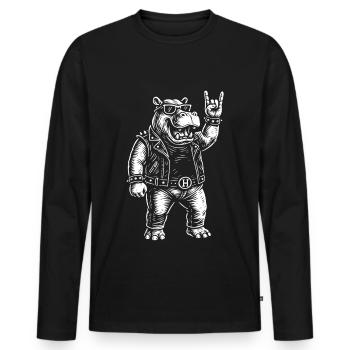 Nilpferd Rockmusik Lustig Heavy Metal Retro Design - Männer Premium Bio Langarmshirt - Schwarz - Vorne - Nico (187cm)