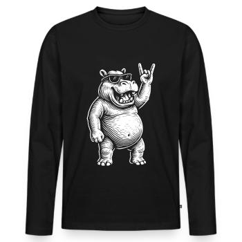 Rock Music Heavy Metal Funny Hippo Retro - Men's Premium Organic Long Sleeve Shirt - black - Front - Nico (187cm)