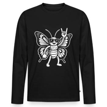 Drôle Papillon Rock Musique Heavy Metal Humour - T-shirt manches longues Premium bio Homme - noir - Devant - Nico (187cm)