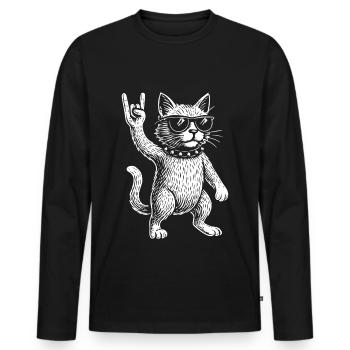 Rock Music Funny Cat Metal Music Vibes - Men's Premium Organic Long Sleeve Shirt - black - Front - Nico (187cm)