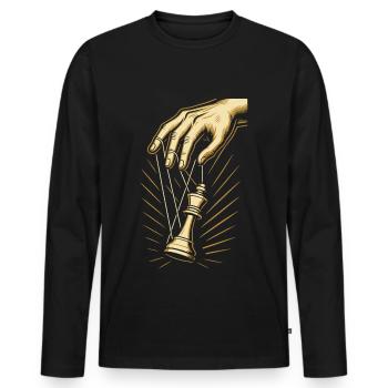 Joueur d’échecs, roi marionnette, passionné d’échecs - T-shirt manches longues Premium bio Homme - noir - Devant - Nico (187cm)