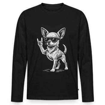 Chihuahua Rock Musik Metal Vibes Lustiger Hund - Männer Premium Bio Langarmshirt - Schwarz - Vorne - Nico (187cm)