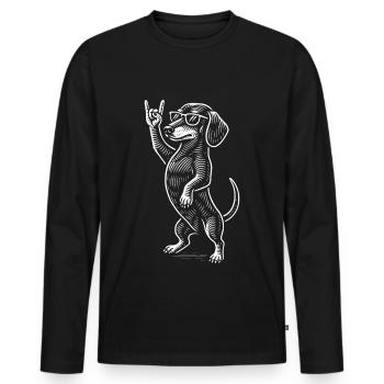 Rock Musik Funny Heavy Metal Retro Dachshund - Männer Premium Bio Langarmshirt - Schwarz - Vorne - Nico (187cm)