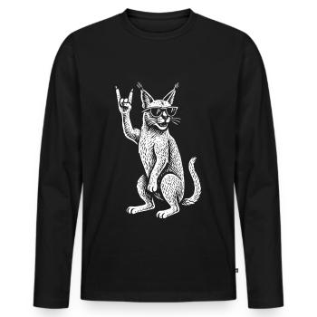 Metal Musik Rock Musik Lynx Funny Retro Rock Vibes - Männer Premium Bio Langarmshirt - Schwarz - Vorne - Nico (187cm)