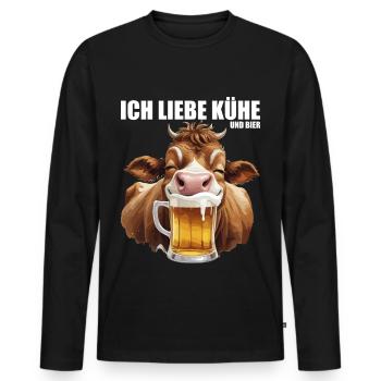 trinkende Kuh mit Bier Ich liebe Kühe und Bier  - Männer Premium Bio Langarmshirt - Schwarz - Vorne - Nico (187cm)