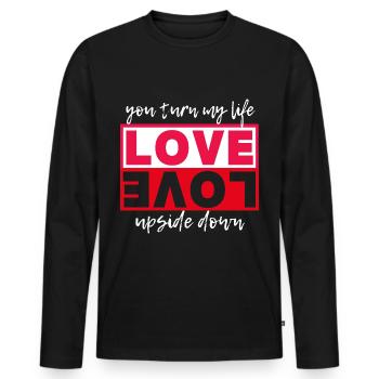 Typographie amour-amour, Saint-Valentin - T-shirt manches longues Premium bio Homme - noir - Devant - Nico (187cm)