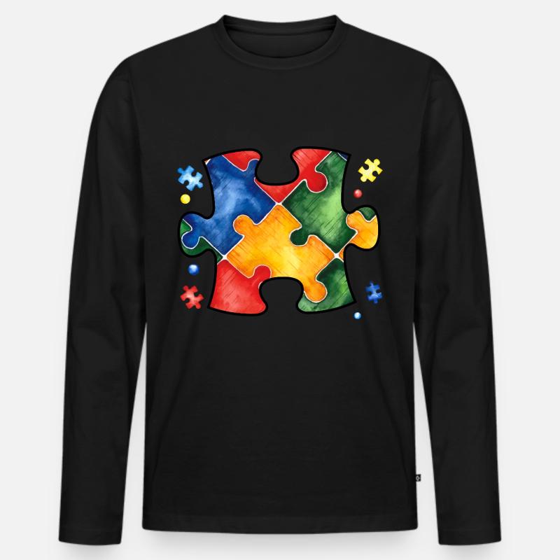 Autismus-Puzzle - Männer Premium Bio Langarmshirt - Schwarz