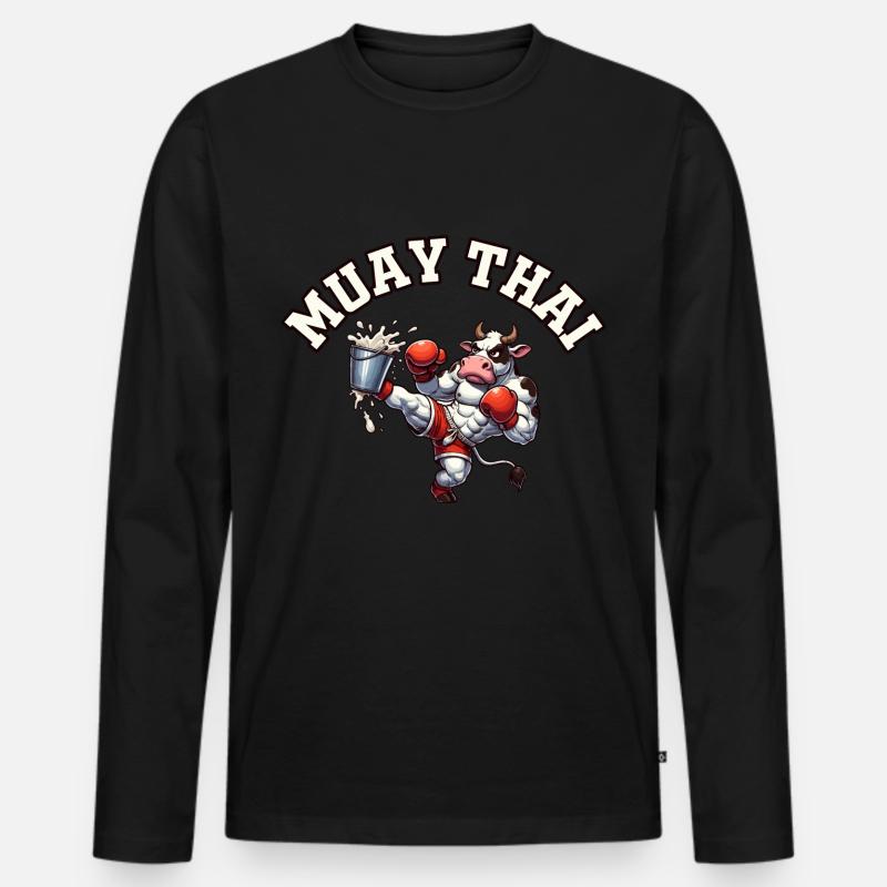 Muay Thai Kuh - Männer Premium Bio Langarmshirt - Schwarz
