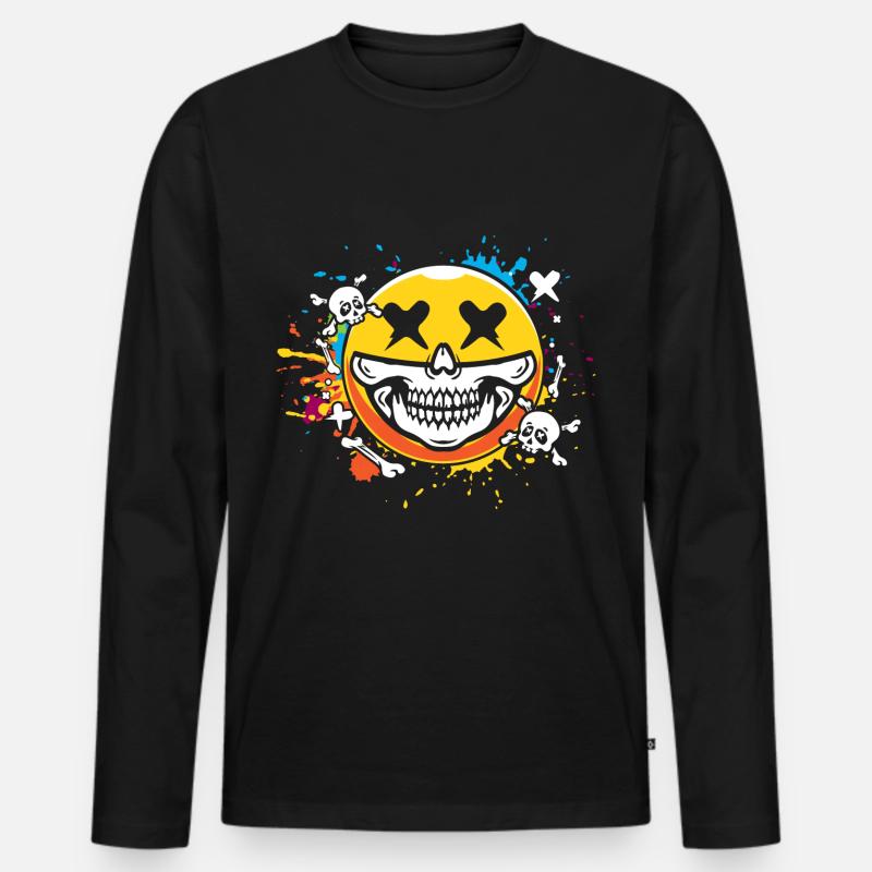 Smiley skull - Männer Premium Bio Langarmshirt - Schwarz