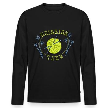 Knitting, Knitting Club, Knitting Club - Men's Premium Organic Long Sleeve Shirt - black - Front - Nico (187cm)