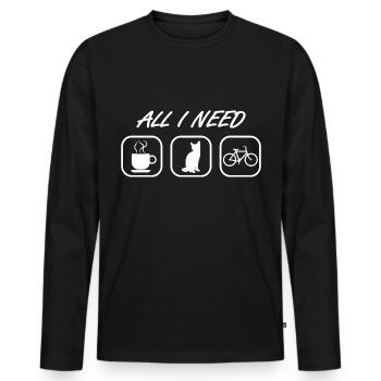 Katze Fahrrad Kaffee - Männer Premium Bio Langarmshirt - Schwarz - Vorne - Nico (187cm)