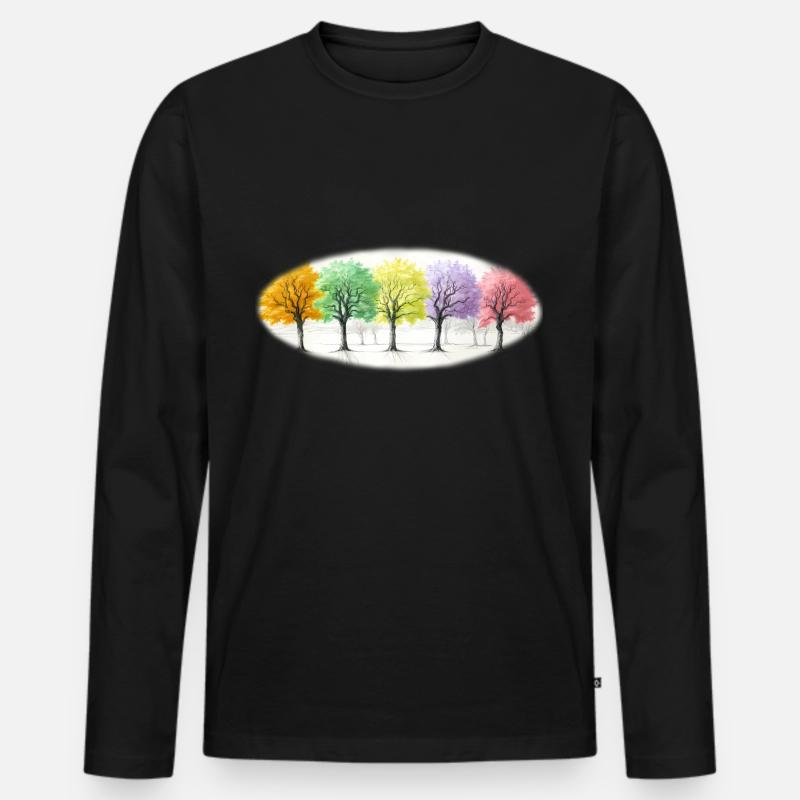 Bunt Bäume Baum Wald - Männer Premium Bio Langarmshirt - Schwarz