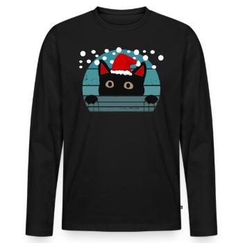 Weihnachts Katze - Männer Premium Bio Langarmshirt - Schwarz - Vorne - Nico (187cm)