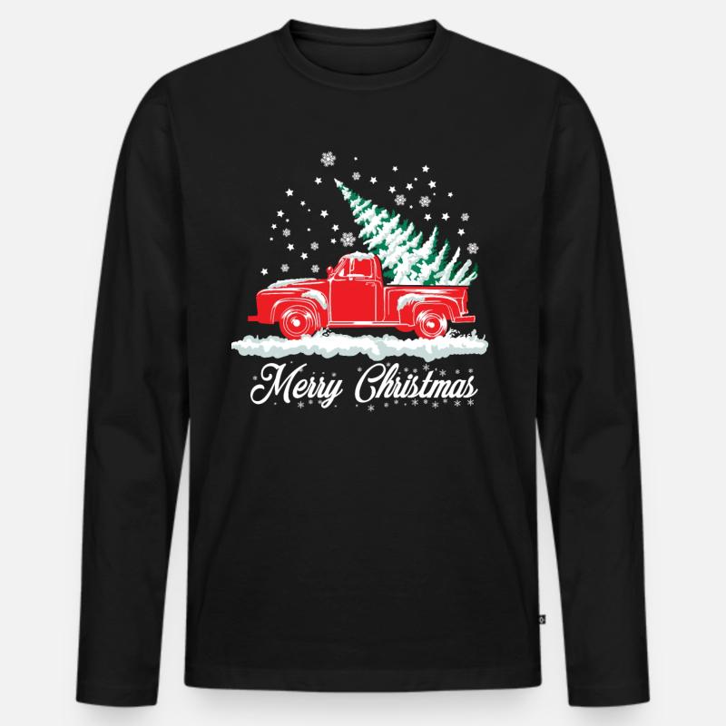 Roter Schnee-LKW und Weihnachtsbaum - nostalgisches Weihnachten - Männer Premium Bio Langarmshirt - Schwarz