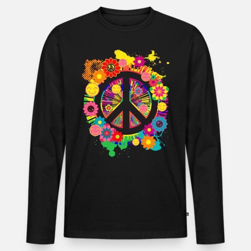 Friedenszeichen Hippie 70er Geschenkartikel - Männer Premium Bio Langarmshirt - Schwarz