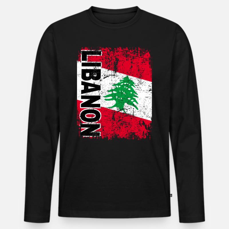 LIBANON FLAGGE Libanesische Fahne groß retro - Männer Premium Bio Langarmshirt - Schwarz