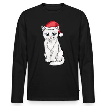 Cat Wearing Santa Hat Christmas - Men's Premium Organic Long Sleeve Shirt - black - Front - Nico (187cm)