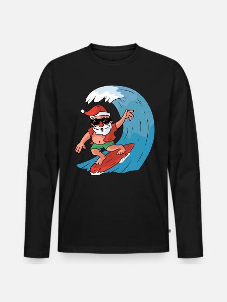 Père Noël surfant - T-shirt manches longues Premium bio Homme - noir