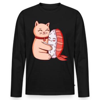 Cute Cat And Sushi Hugging - Men's Premium Organic Long Sleeve Shirt - black - Front - Nico (187cm)