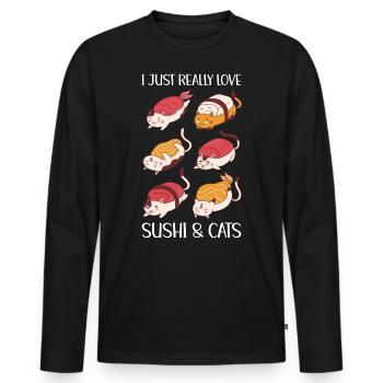 J'adore vraiment les sushis et les chats - T-shirt manches longues Premium bio Homme - noir - Devant - Nico (187cm)