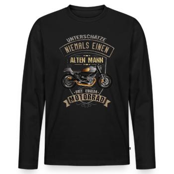 Old man motorcycle cool motorcyclist saying - Men's Premium Organic Long Sleeve Shirt - black - Front - Nico (187cm)