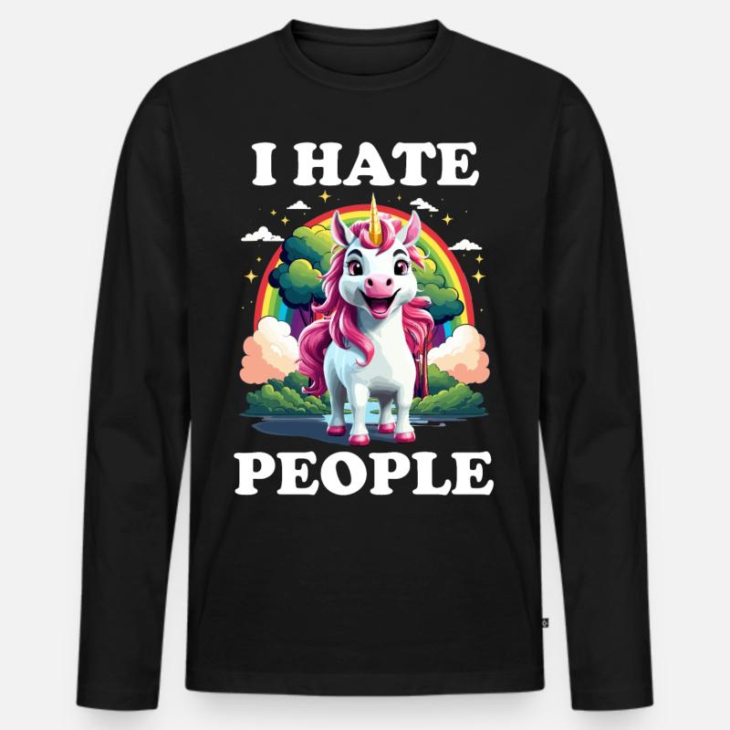 I hate People, Unicorn - Männer Premium Bio Langarmshirt - Schwarz