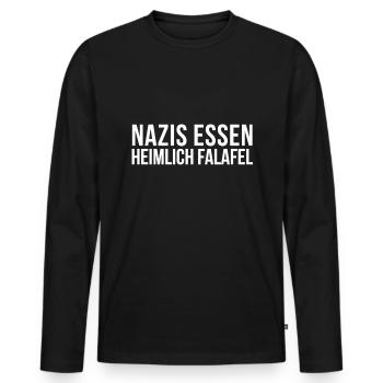 Nazis Essen Heimlich Falafel | Antifa Geschenkidee - Männer Premium Bio Langarmshirt - Schwarz - Vorne - Nico (187cm)