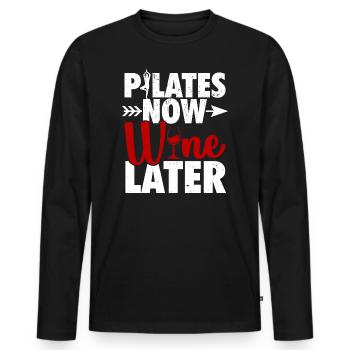 Pilates Wein | Sport Yoga Fitness Workout Geschenk - Männer Premium Bio Langarmshirt - Schwarz - Vorne - Nico (187cm)