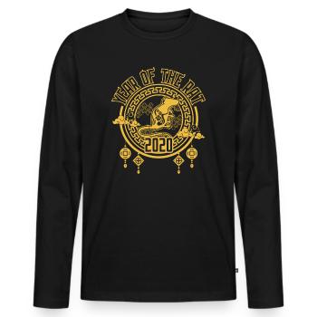 Joyeux nouvel an chinois de la silhouette du Rat 2020 - T-shirt manches longues Premium bio Homme - noir - Devant - Nico (187cm)
