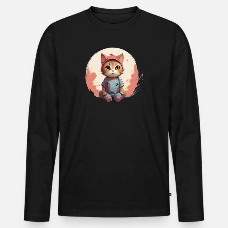 Süßes Katzendesign - Männer Premium Bio Langarmshirt - Schwarz