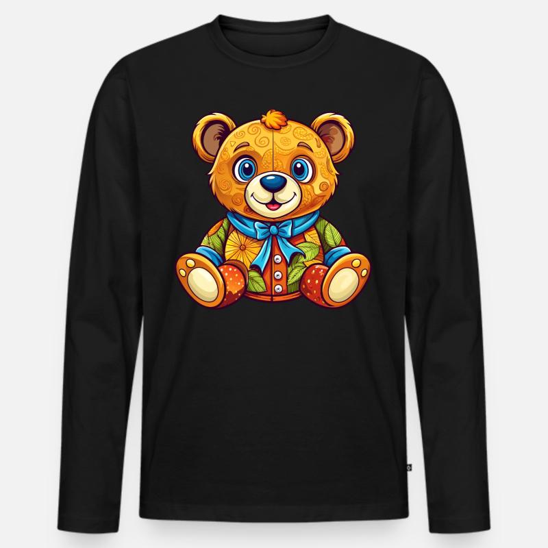 Bunter Teddy - Männer Premium Bio Langarmshirt - Schwarz