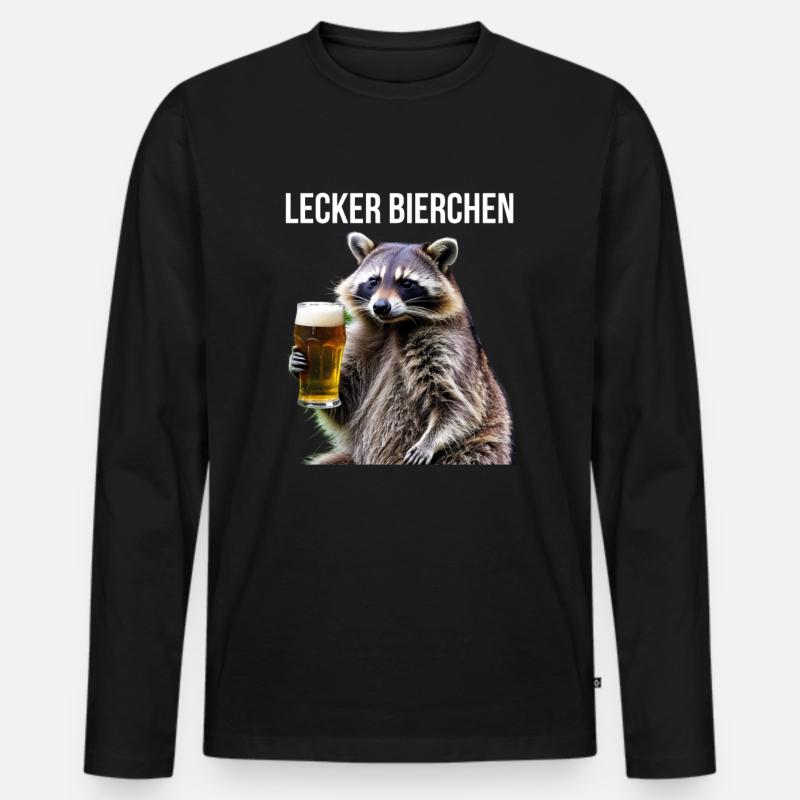 Waschbär mit Bier - Männer Premium Bio Langarmshirt - Schwarz