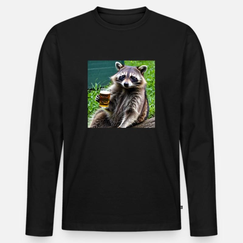 Waschbär mit Bier - Männer Premium Bio Langarmshirt - Schwarz