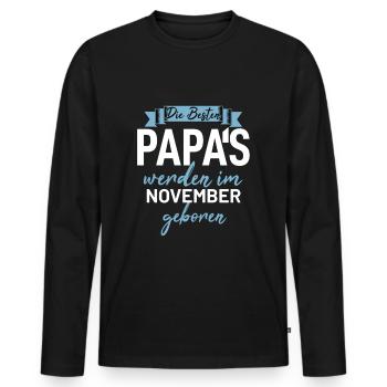 Cadeau d’anniversaire papa pères nés en novembre - T-shirt manches longues Premium bio Homme - noir - Devant - Nico (187cm)