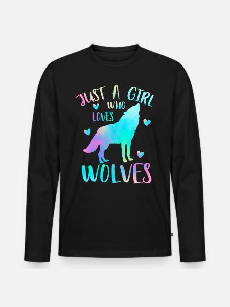 Nur ein Mädchen, das Wölfe liebt - Wolf - Männer Premium Bio Langarmshirt - Schwarz