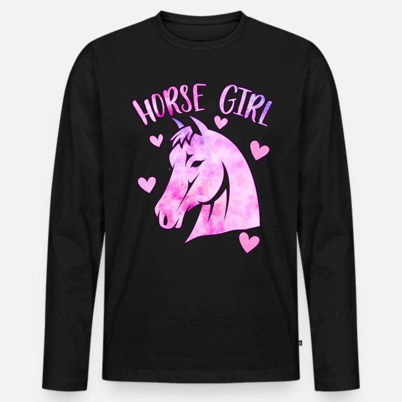 Pferd Mädchen - Männer Premium Bio Langarmshirt - Schwarz