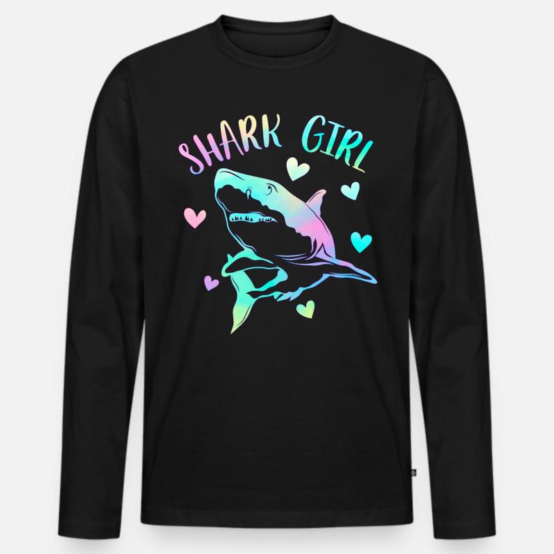 Hai-Mädchen - Männer Premium Bio Langarmshirt - Schwarz