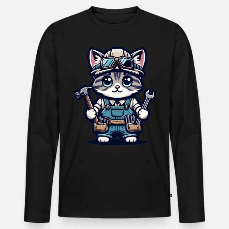 Cute Cat Craftsman - Männer Premium Bio Langarmshirt - Schwarz