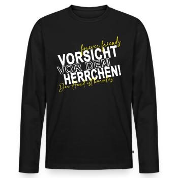 Vorsicht vor dem Herrchen der Hund ist harmlos - Männer Premium Bio Langarmshirt - Schwarz - Vorne - Nico (187cm)