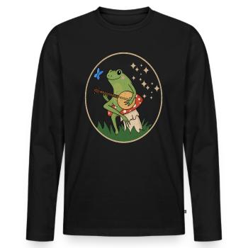 Cottagecore Aesthetic Banjo Frosch Fliegenpilz - Männer Premium Bio Langarmshirt - Schwarz - Vorne - Nico (187cm)