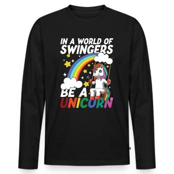 In A World Of Swingers Be A Unicorn für Einhorn - Männer Premium Bio Langarmshirt - Schwarz - Vorne - Nico (187cm)