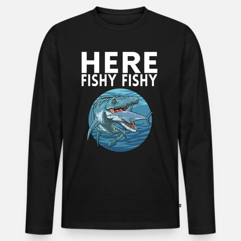 Here Fishy Fischy - Männer Premium Bio Langarmshirt - Schwarz
