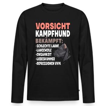 Vorsicht Kampfhund Lustiger Hundespruch - Männer Premium Bio Langarmshirt - Schwarz - Vorne - Nico (187cm)