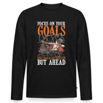 Focus On Your Goals Don't Look In Any Direction - Männer Premium Bio Langarmshirt - Schwarz - Vorne - Nico (187cm)