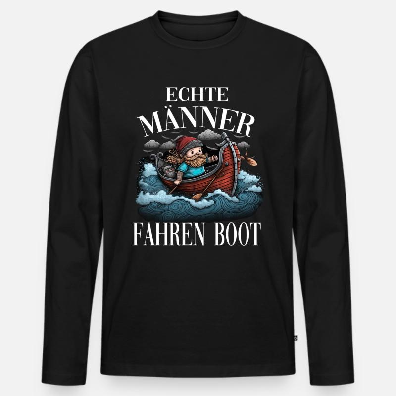 Echte Männer Fahren Boot - Männer Premium Bio Langarmshirt - Schwarz