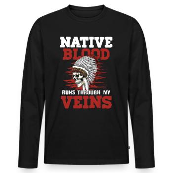 Native Blood Runs Through My Veins - Männer Premium Bio Langarmshirt - Schwarz - Vorne - Nico (187cm)