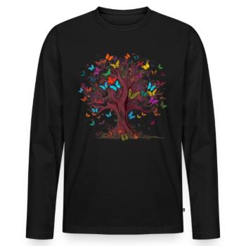 Butterfly Tree Colorful Butterflies Flies - Men's Premium Organic Long Sleeve Shirt - black - Front - Nico (187cm)